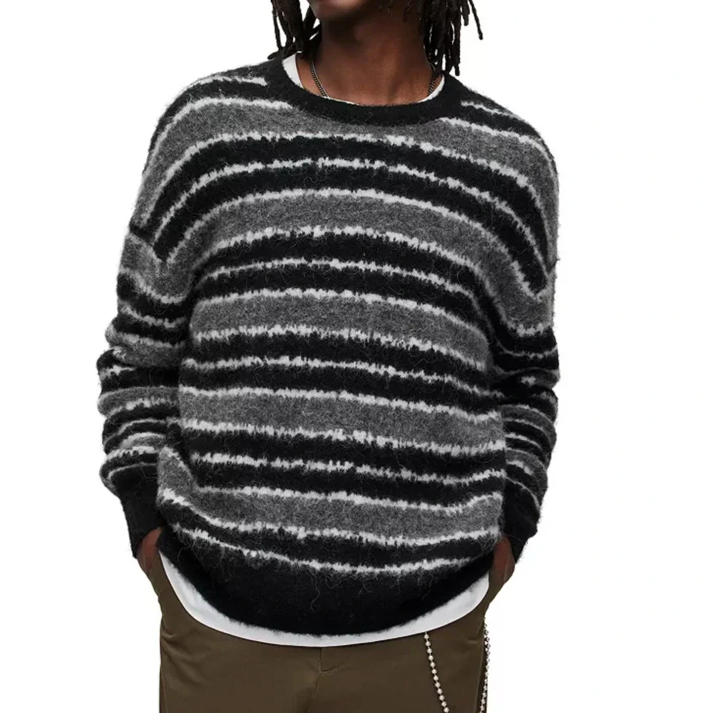 AllSaints Sweater Mens M Medium Oskar Striped Oversized Fit Wool Alpaca Blend